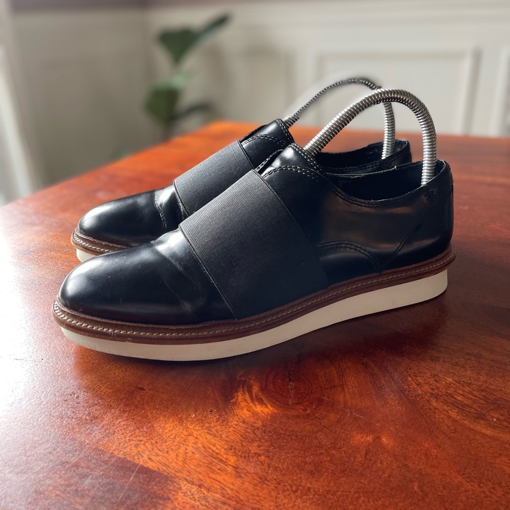 Dolce Vita Black Leather Slip-On Loafers with White Platform Sole